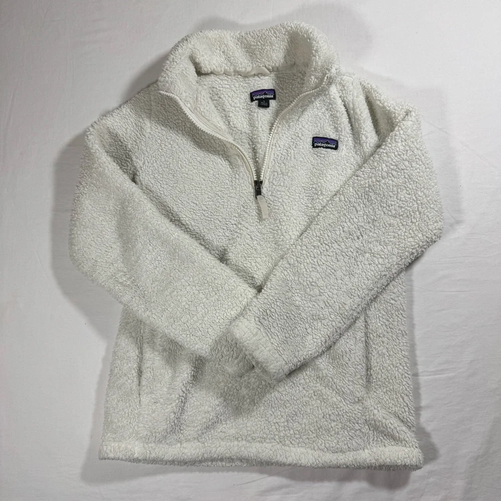 Patagonia Kids Los Gatos Quarter Zip Fleece Pullover Cream White Size L‎ 12